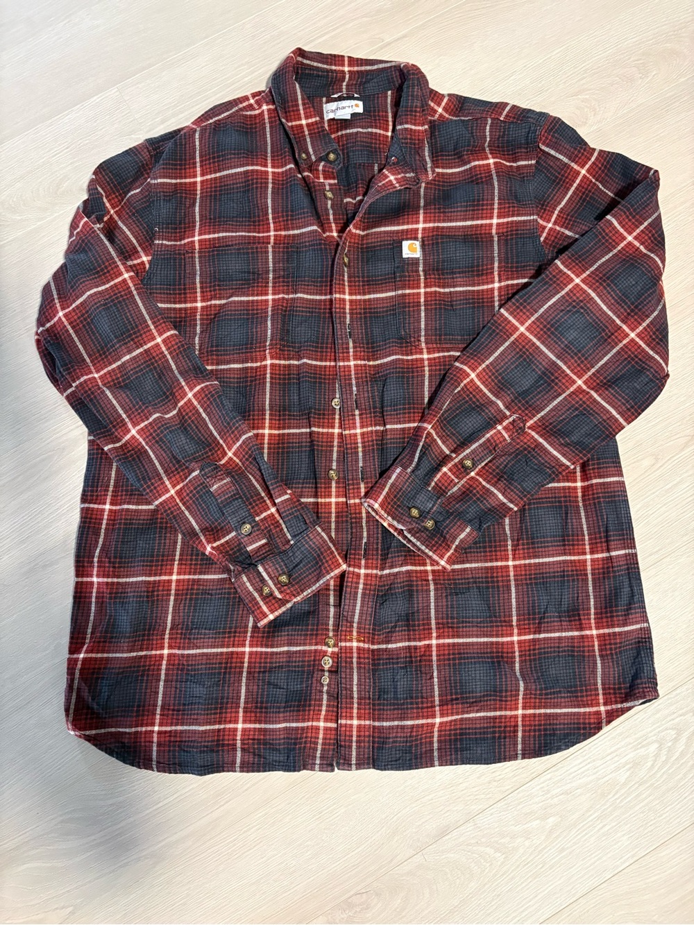 Carhartt Red, Black & Cream Plaid Long-Sleeve Button Shirt